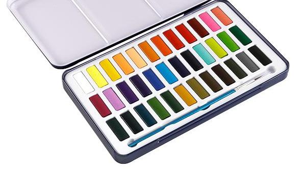 Set di acquerelli solidi da 36 colori con barattolo di vernice